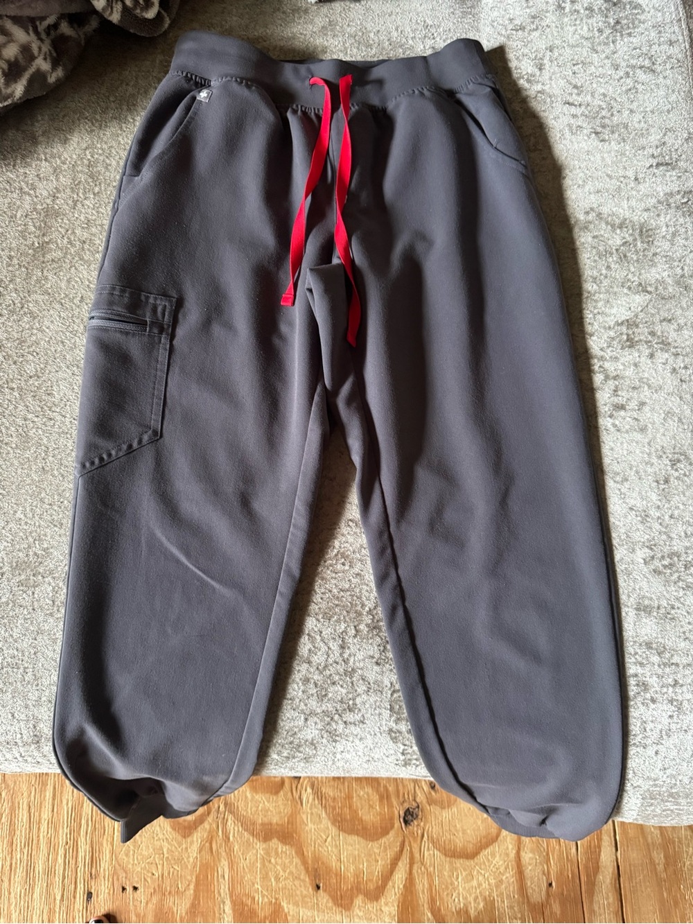 Figs Women’s Gray Jogger Pants with Red Drawstring